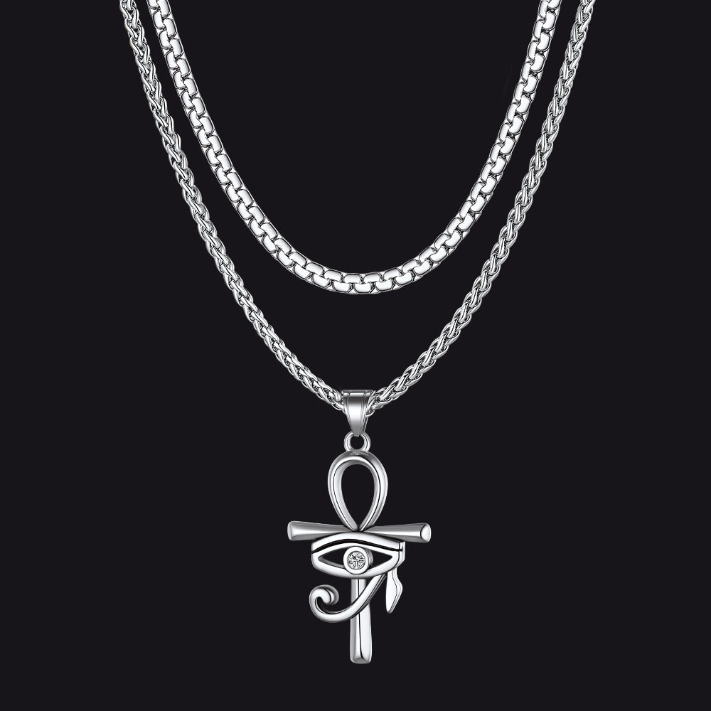 Silver Stainless steel Ankh cross pendant necklace set for me