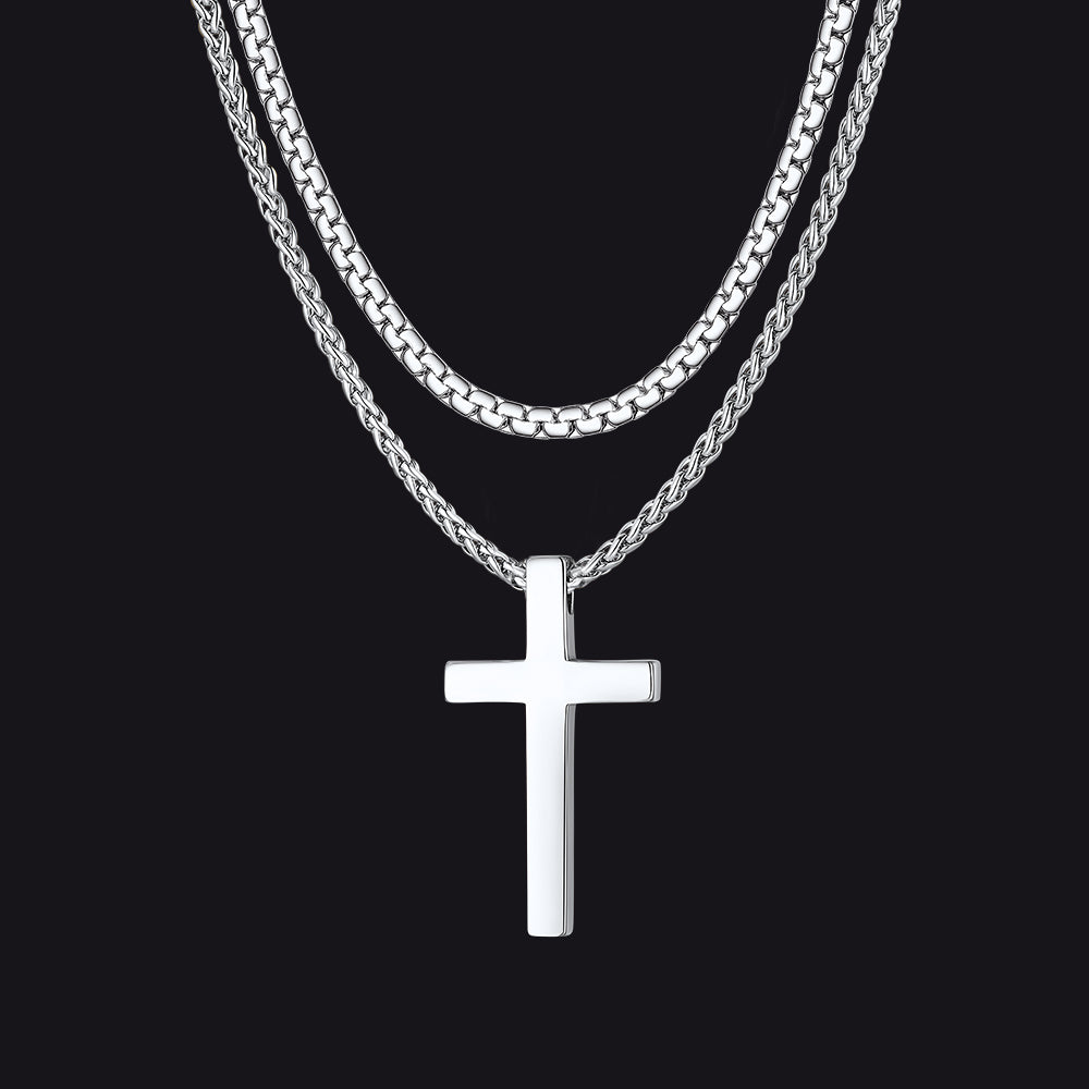 Silver Stainless steel plain cross necklace set for men