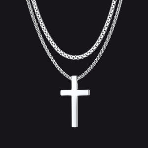 Silver Stainless steel plain cross necklace set for men