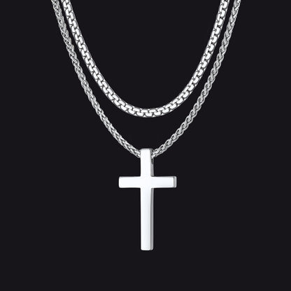 Silver Stainless steel plain cross necklace set for men