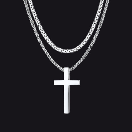 Silver Stainless steel plain cross necklace set for menimg