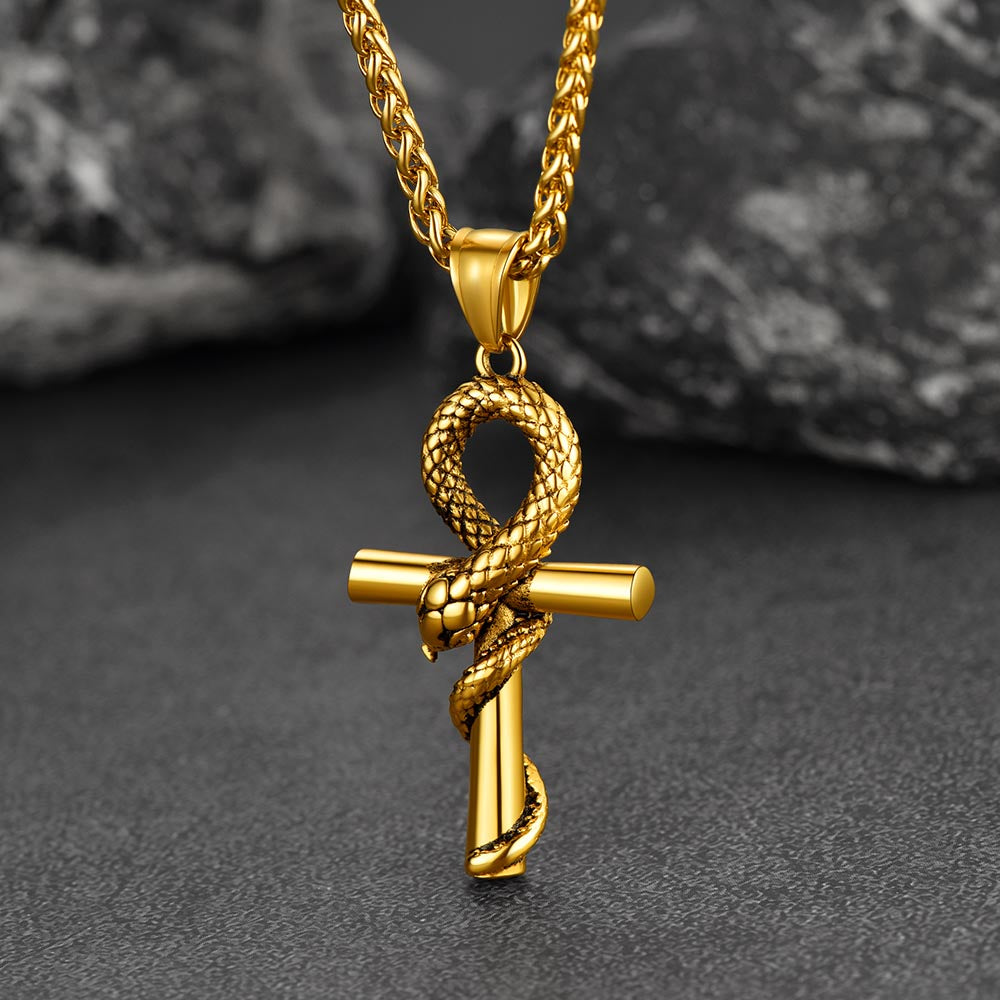 FaithHeart Egyptian Snake Ankh Cross Necklace For Men FaithHeart