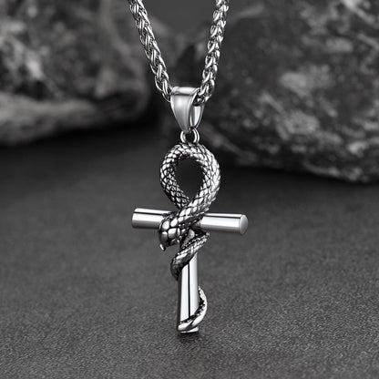 FaithHeart Egyptian Snake Ankh Cross Necklace For Men FaithHeart