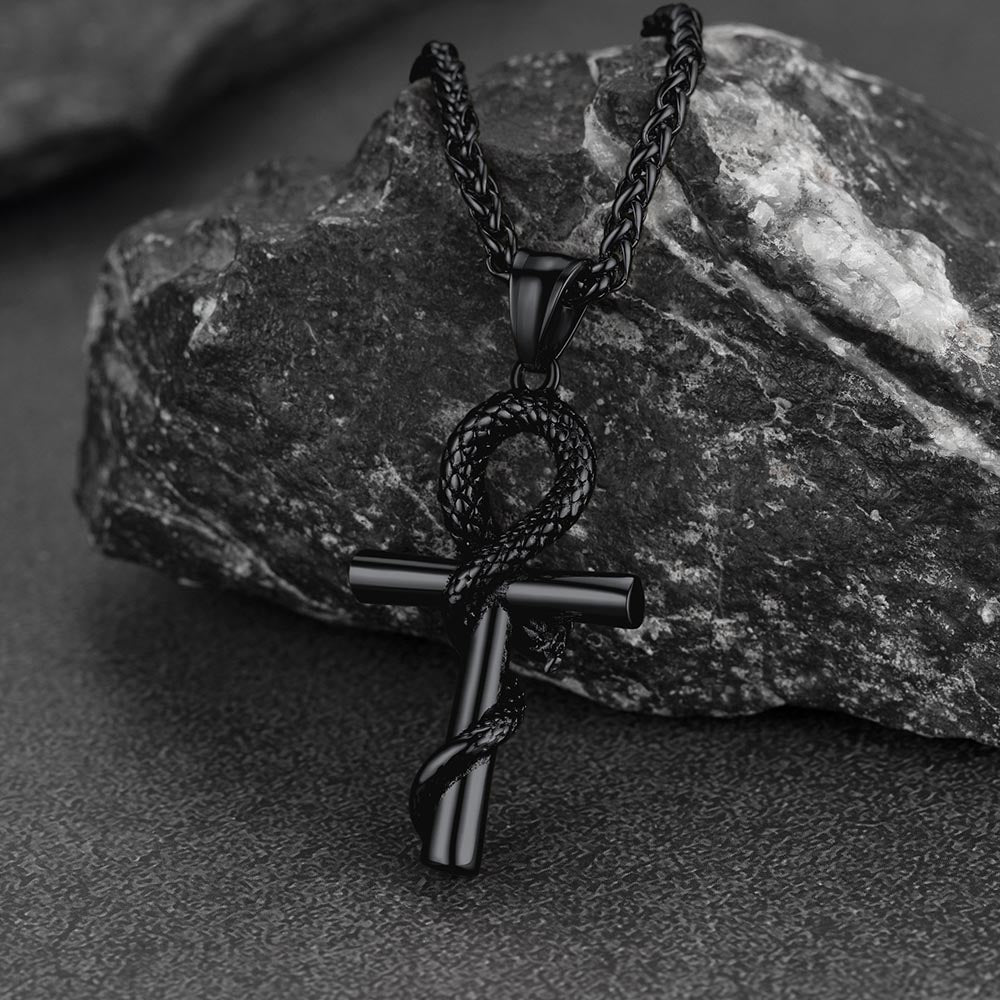 FaithHeart Egyptian Snake Ankh Cross Necklace For Men FaithHeart