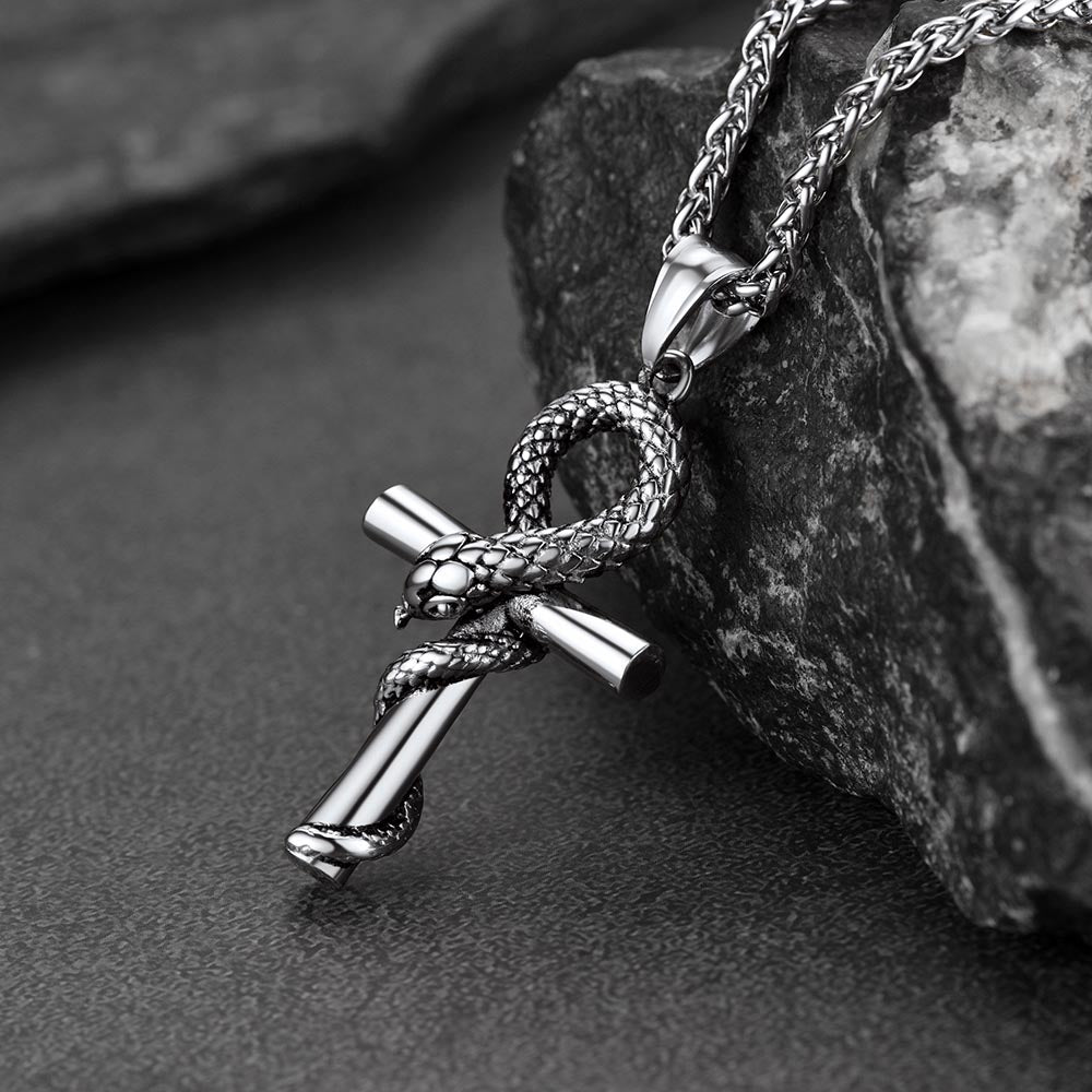 FaithHeart Egyptian Snake Ankh Cross Necklace For Men FaithHeart