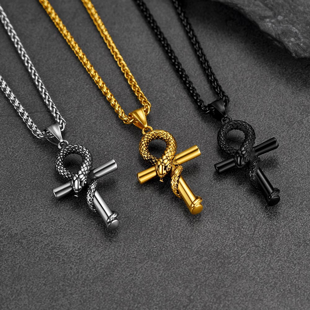 FaithHeart Egyptian Snake Ankh Cross Necklace For Men FaithHeart