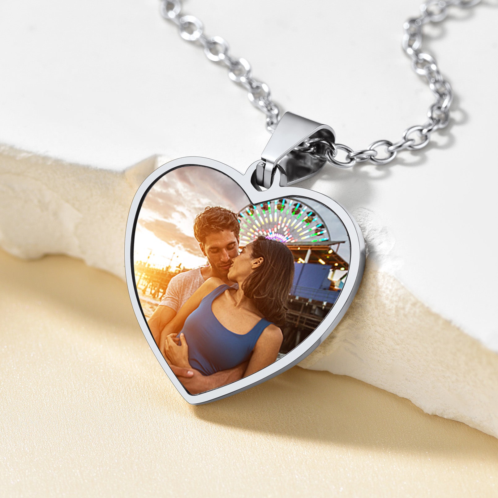 Customized Heart Photo Fingerprint Necklace for Women FaithHeart Jewelry