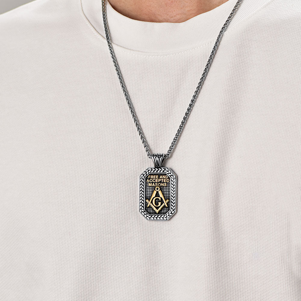 FaithHeart Freemason Symbol Masonic Dog Tag Pendant Necklace Stainless Steel Chain FaithHeart