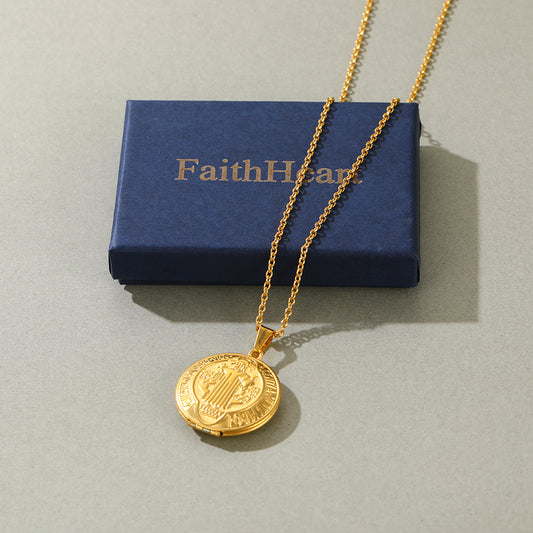 FaithHeart Custom Engraving Saint Benedict of Nursia Pendant Locket Necklace FaithHeart
