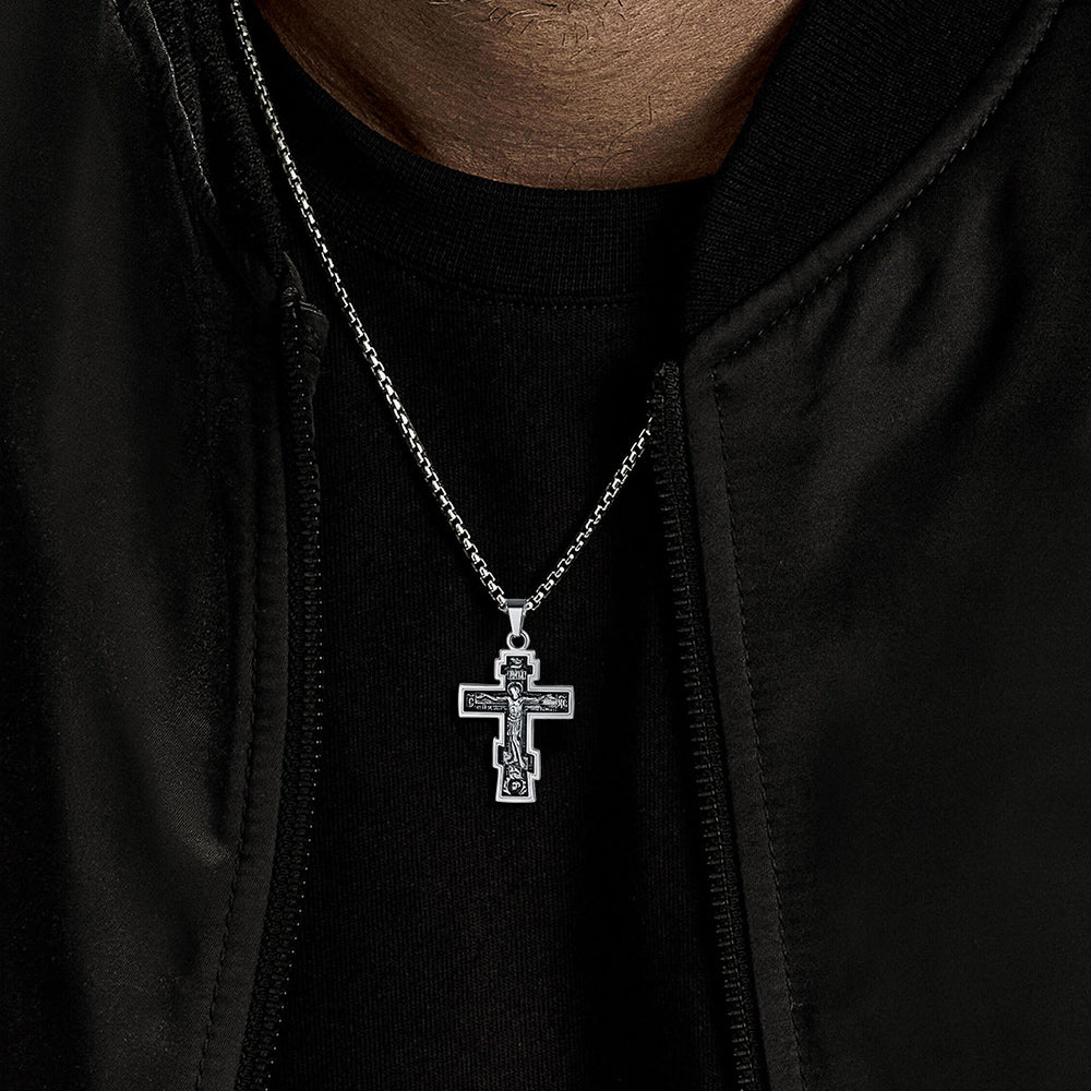 Christian Russian Orthodox Cross Pendant Necklace For Men