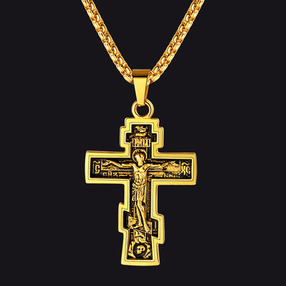 Christian Russian Orthodox Cross Pendant Necklace For Men