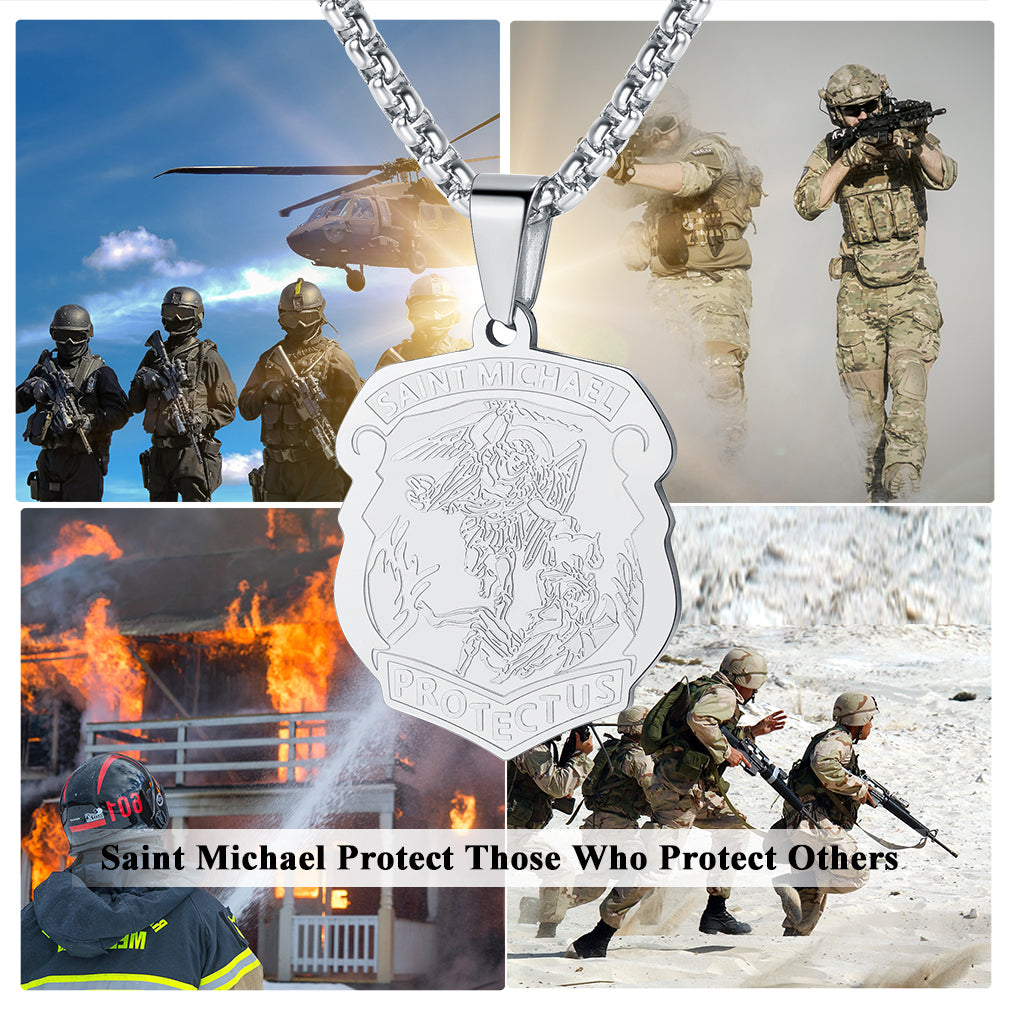 Archangel St. Michael Necklace Medal Shield Pendant for Men