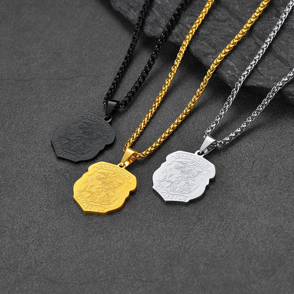 FaithHeart Archangel St. Michael Necklace Medal Shield Pendant for Men FaithHeart