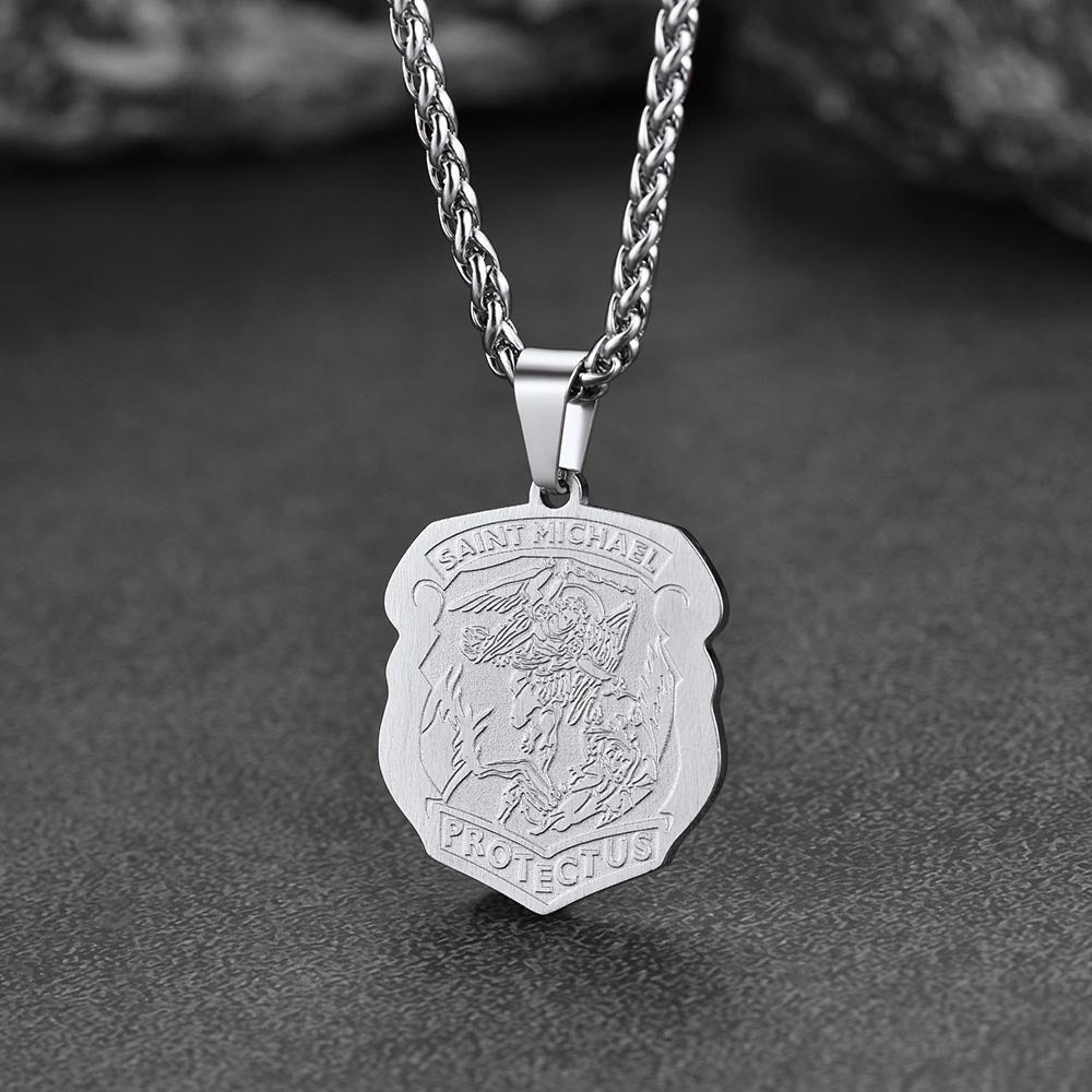 FaithHeart Archangel St. Michael Necklace Medal Shield Pendant for Men FaithHeart