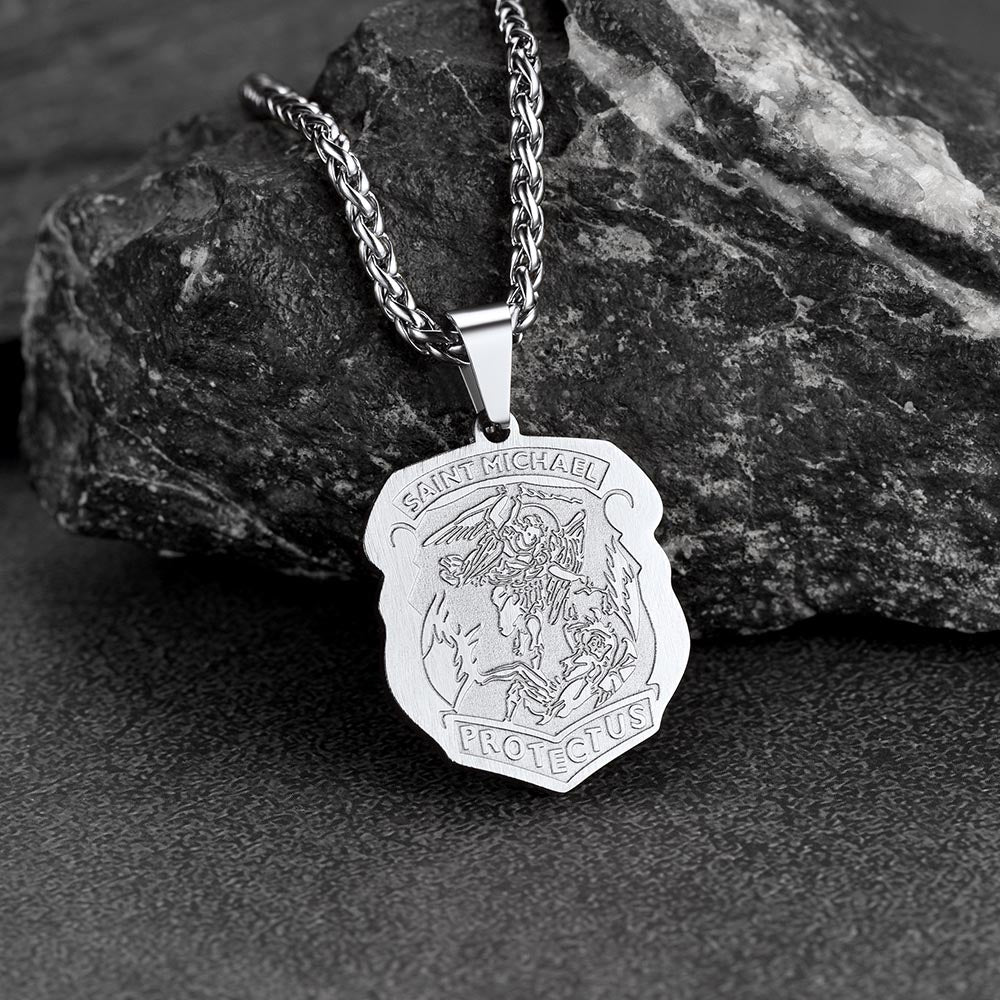 FaithHeart Archangel St. Michael Necklace Medal Shield Pendant for Men FaithHeart