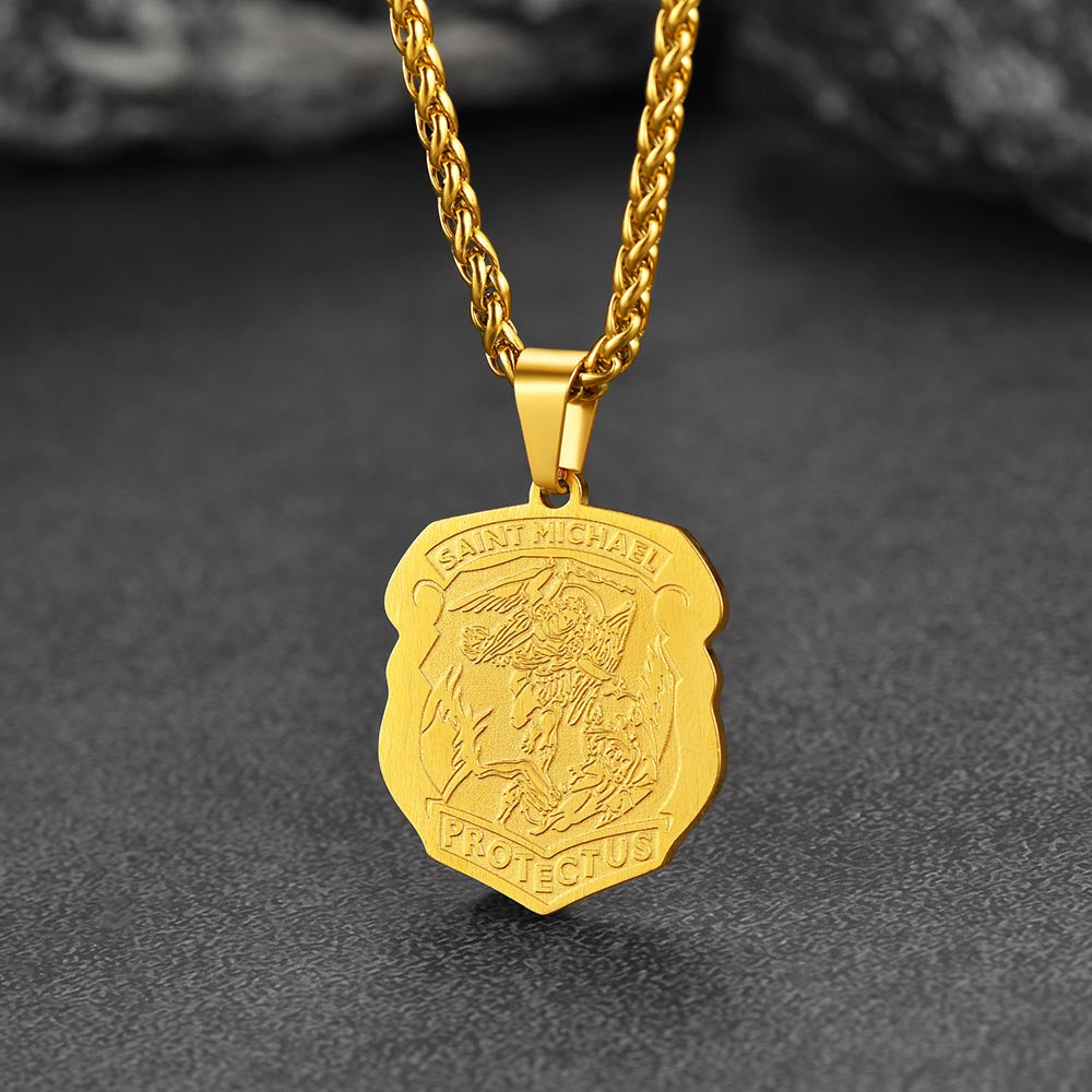 FaithHeart Archangel St. Michael Necklace Medal Shield Pendant for Men FaithHeart