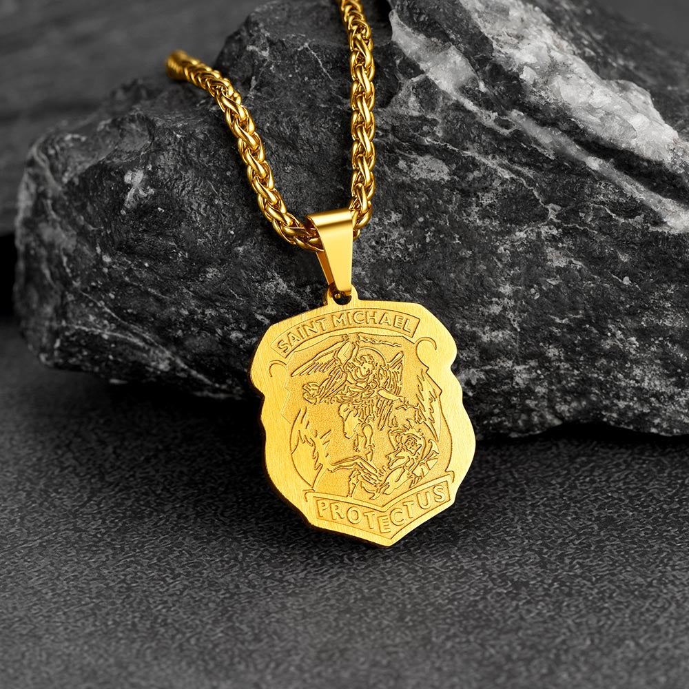 FaithHeart Archangel St. Michael Necklace Medal Shield Pendant for Men FaithHeart
