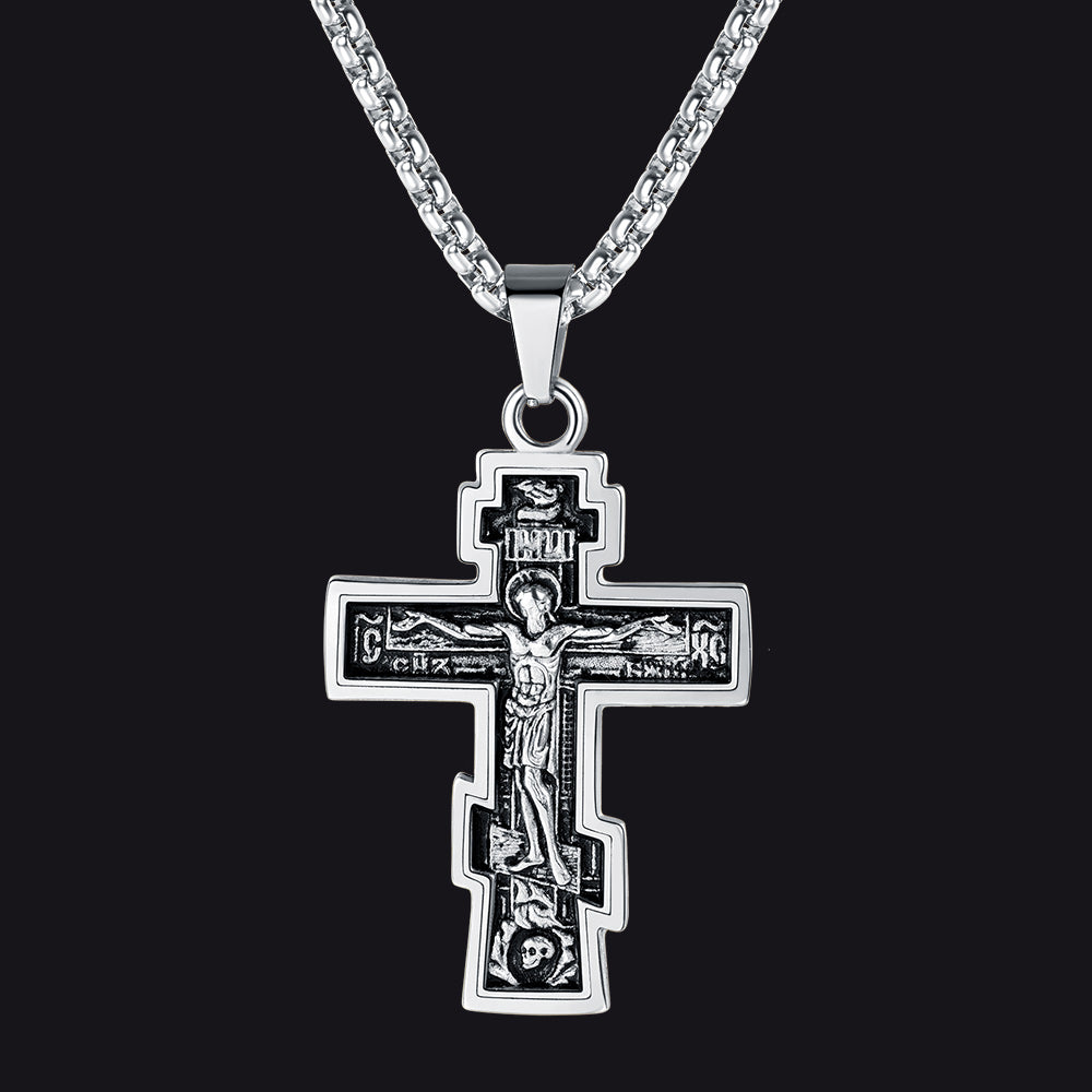Christian Russian Orthodox Cross Pendant Necklace For Men