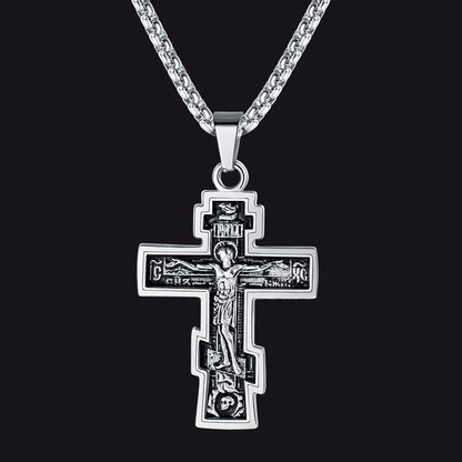 Christian Russian Orthodox Cross Pendant Necklace For Men