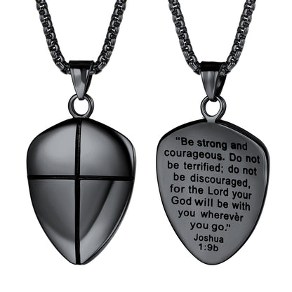 Christian Cross Joshua 1:9 Shield Necklace For Men