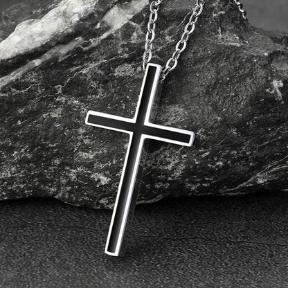 FaithHeart Stainless Steel Black Enamel Cross Necklace for Men FaithHeart