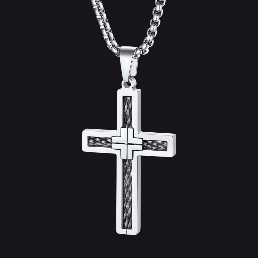 Silver Christian Cross Necklace Pendant for Men