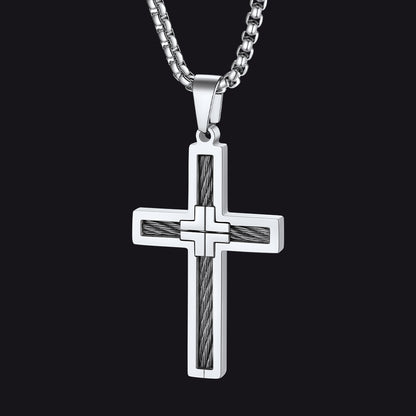 Silver Christian Cross Necklace Pendant for Men