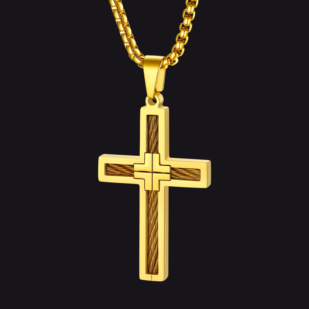 Gold Christian Cross Necklace Pendant for Men