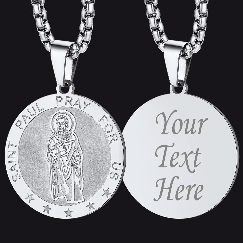 St Paul Round Necklace Engraved Catholic Saints Medal