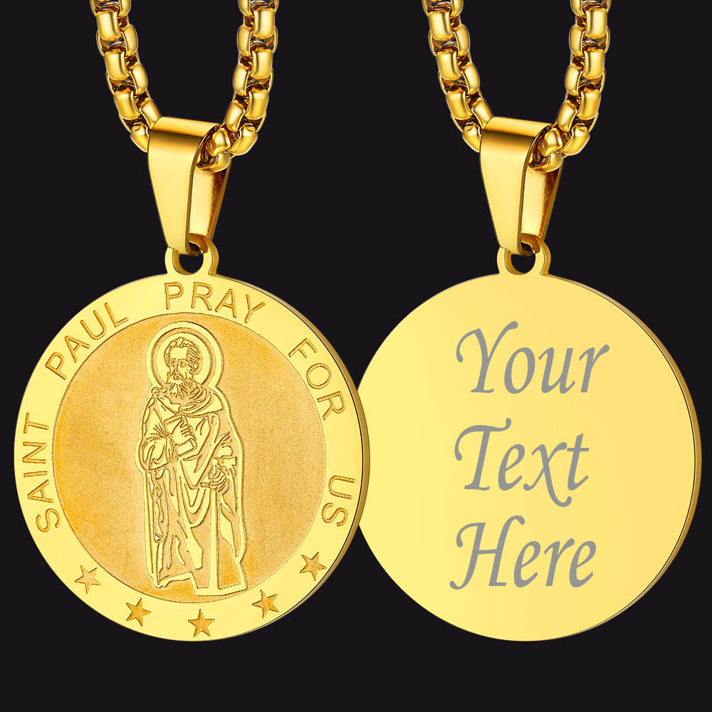 FaithHeart St Paul Round Necklace Custom Catholic Saints Medal Jewelry FaithHeart