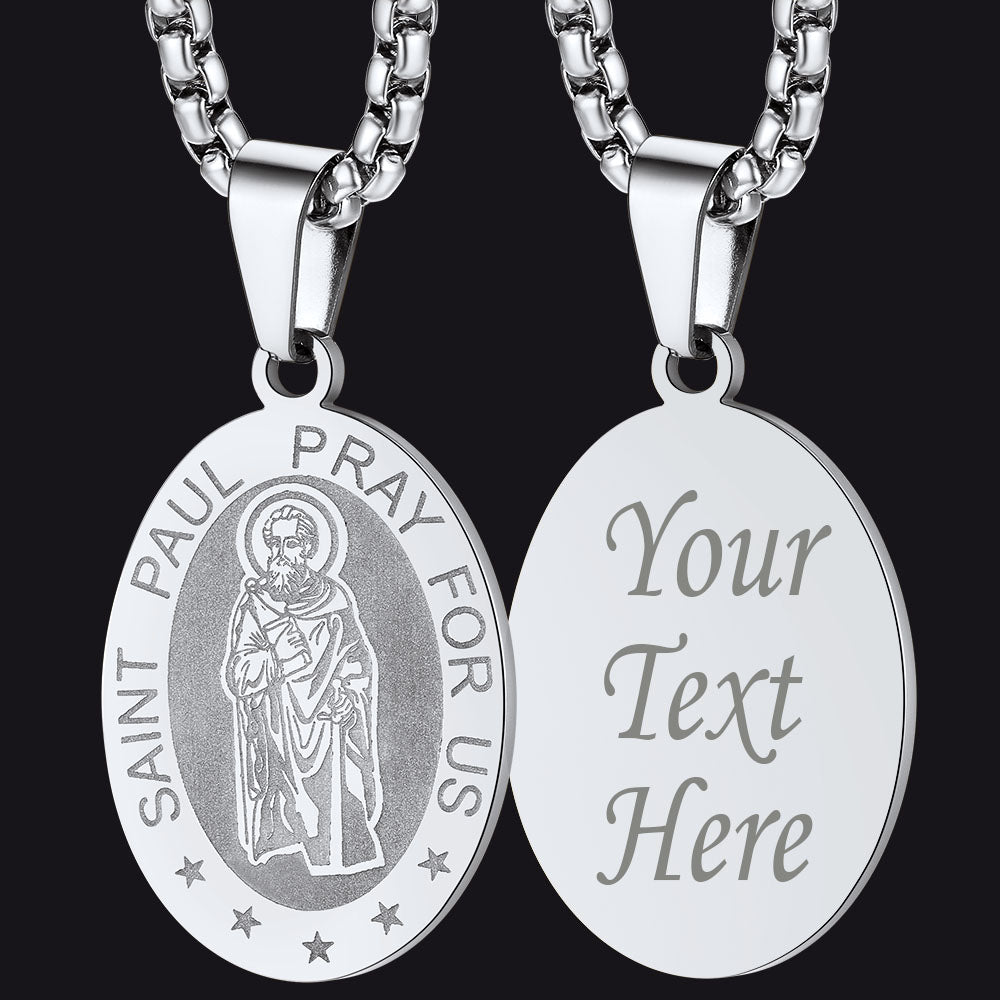 St Saint Paul Necklace Engraved Patron Saints Medal