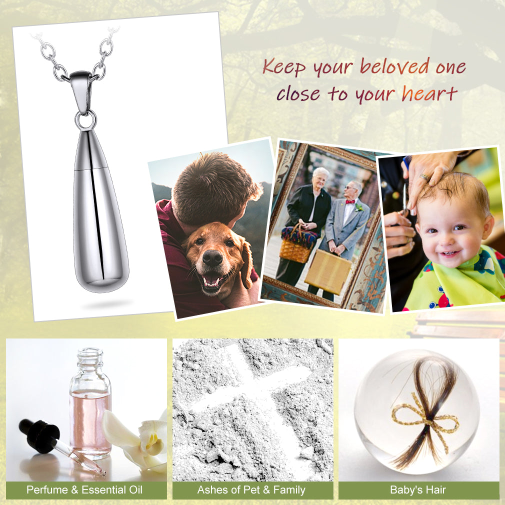 Tear Drop Urn Necklace, Cremation Jewelry for Ashes