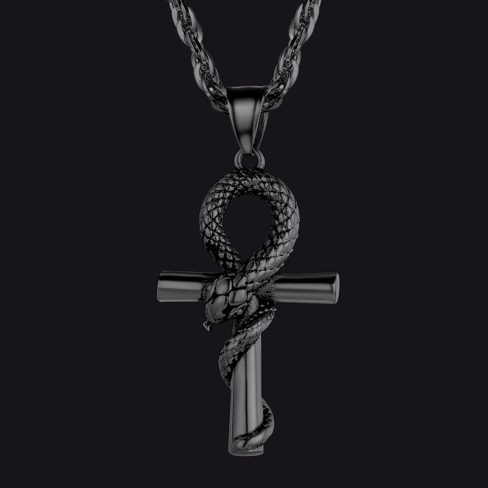 FaithHeart Egyptian Snake Ankh Cross Necklace For Men FaithHeart