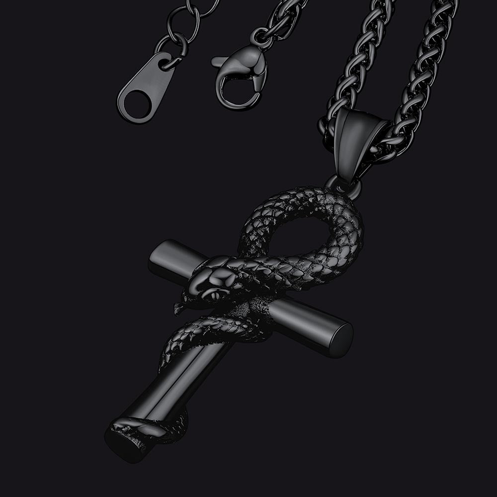 FaithHeart Egyptian Snake Ankh Cross Necklace For Men FaithHeart