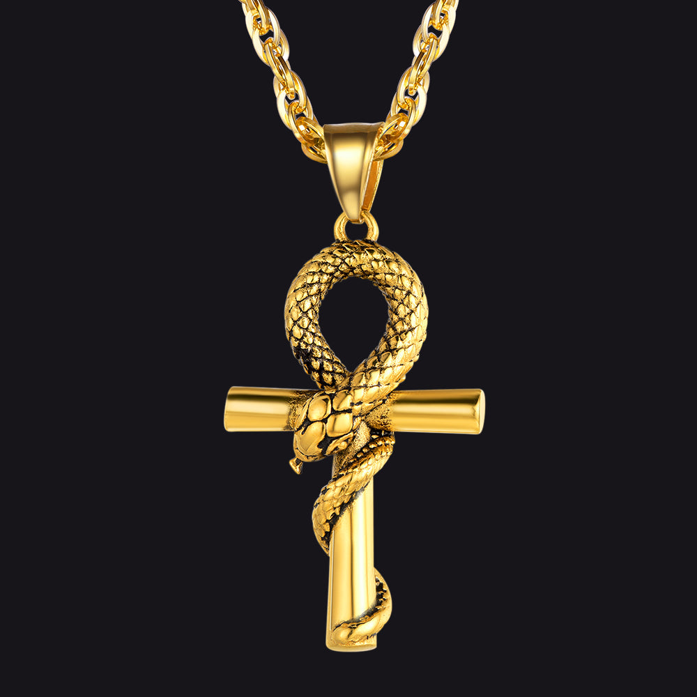 FaithHeart Egyptian Snake Ankh Cross Necklace For Men FaithHeart