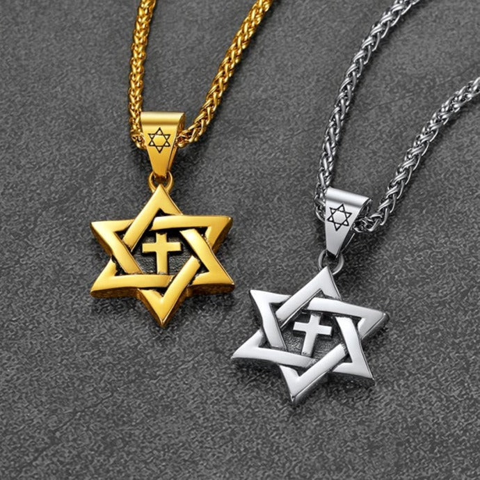 FaithHeart Jewish Star of David With Cross Necklace for Men FaithHeart