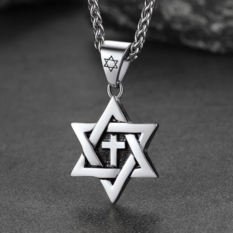 FaithHeart Jewish Star of David With Cross Necklace for Men FaithHeart