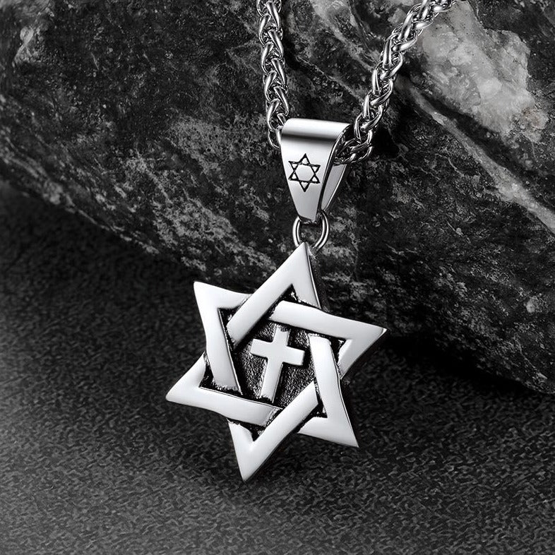 FaithHeart Jewish Star of David With Cross Necklace for Men FaithHeart