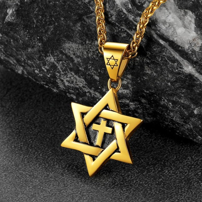 FaithHeart Jewish Star of David With Cross Necklace for Men FaithHeart