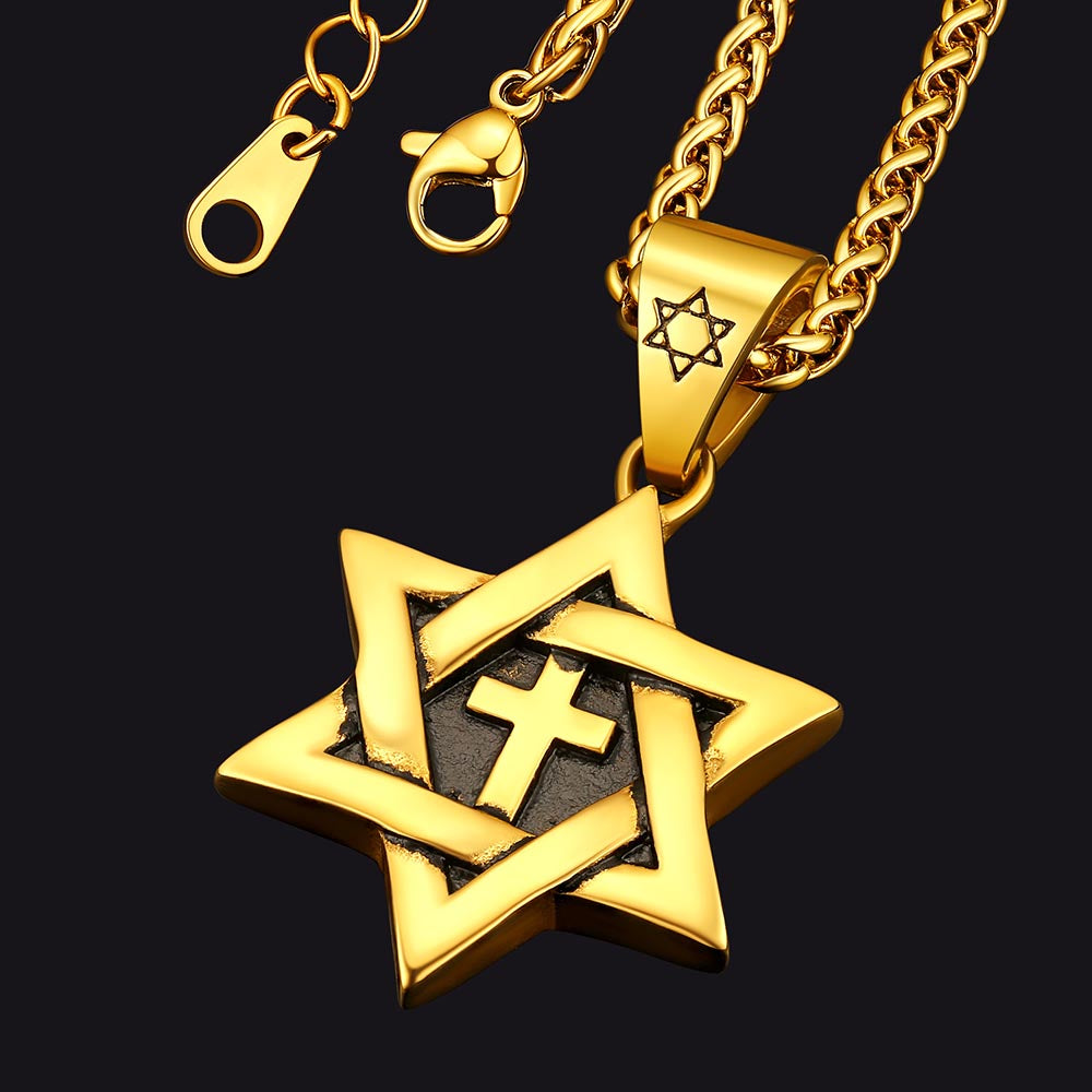 FaithHeart Jewish Star of David With Cross Necklace for Men FaithHeart