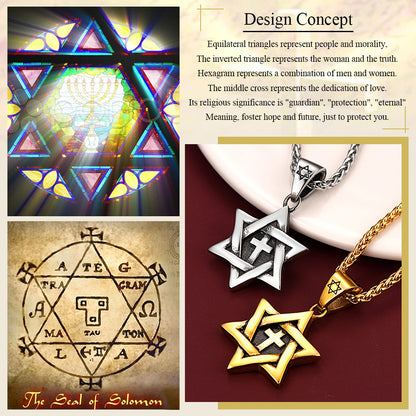 Jewish Star of David With Cross Necklace for Men