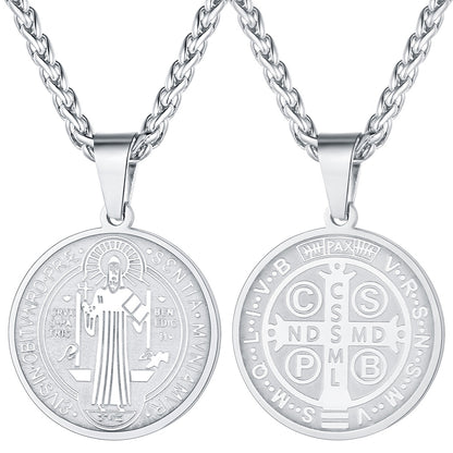 FaithHeart Christian St. Benedict Medal Necklace For Men