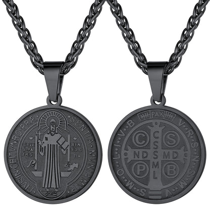 FaithHeart Christian St. Benedict Medal Necklace For Men