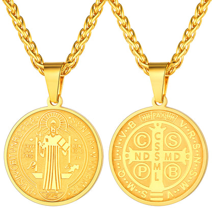 FaithHeart Christian St. Benedict Medal Necklace For Men