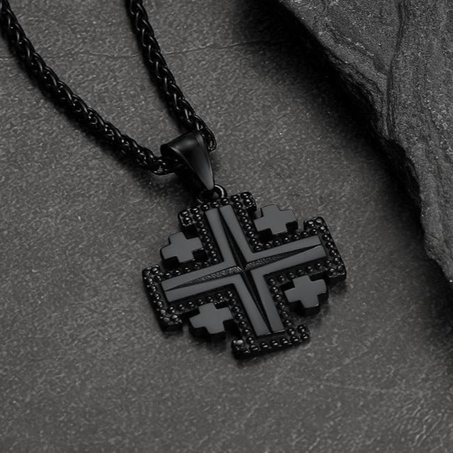 FaithHeart Religious Jerusalem Cross Necklace Stainless Steel FaithHeart