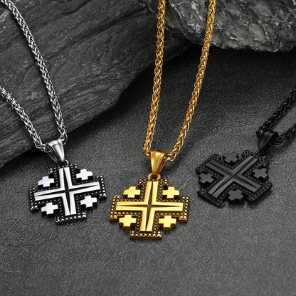 FaithHeart Religious Jerusalem Cross Necklace Stainless Steel FaithHeart
