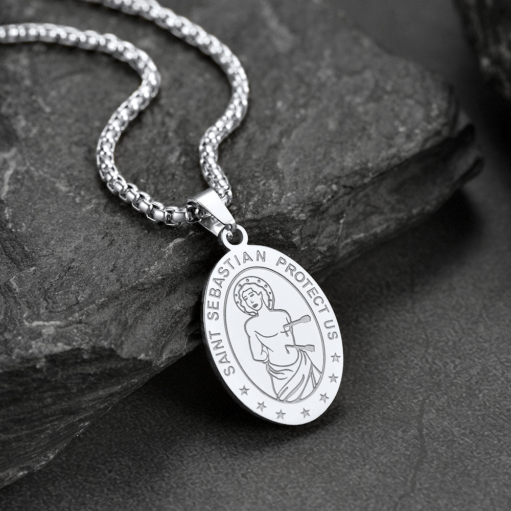 FaithHeart St Sebastian Necklace Engraved Necklace For Protection FaithHeart