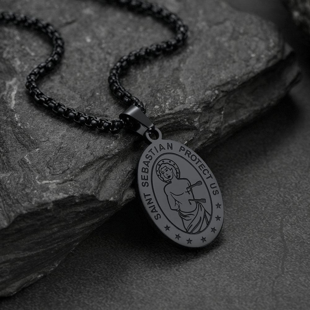 FaithHeart St Sebastian Necklace Engraved Necklace For Protection FaithHeart