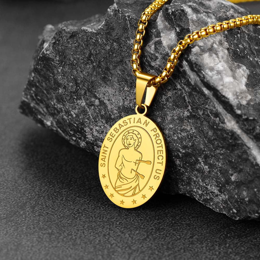 FaithHeart St Sebastian Necklace Engraved Necklace For Protection FaithHeart