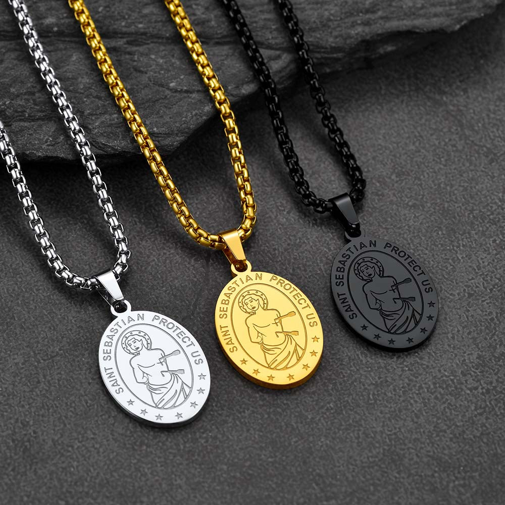 FaithHeart St Sebastian Necklace Engraved Necklace For Protection FaithHeart